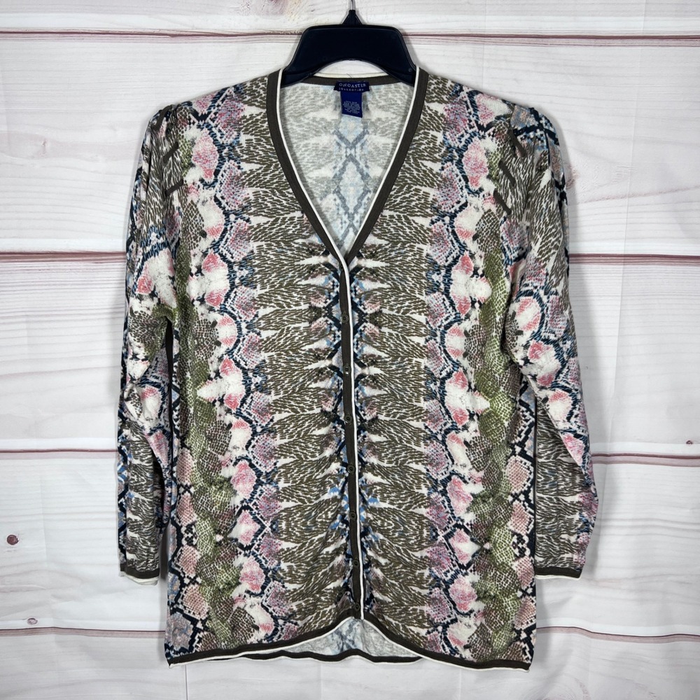 Doncaster Cardigan Women 2W 2X Multicolor Snake Print Silk Cotton V-Neck Sweater